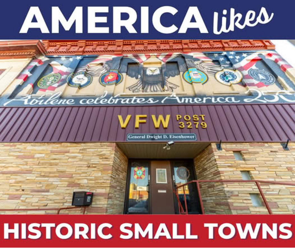 Graphic promoting Abilene as a finalist in the USA Today Historic Small Towns contest.